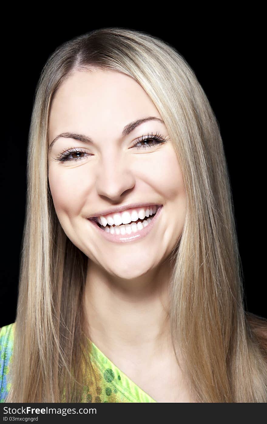 Portrait of beautiful young woman with long straight hair on black background. Portrait of beautiful young woman with long straight hair on black background