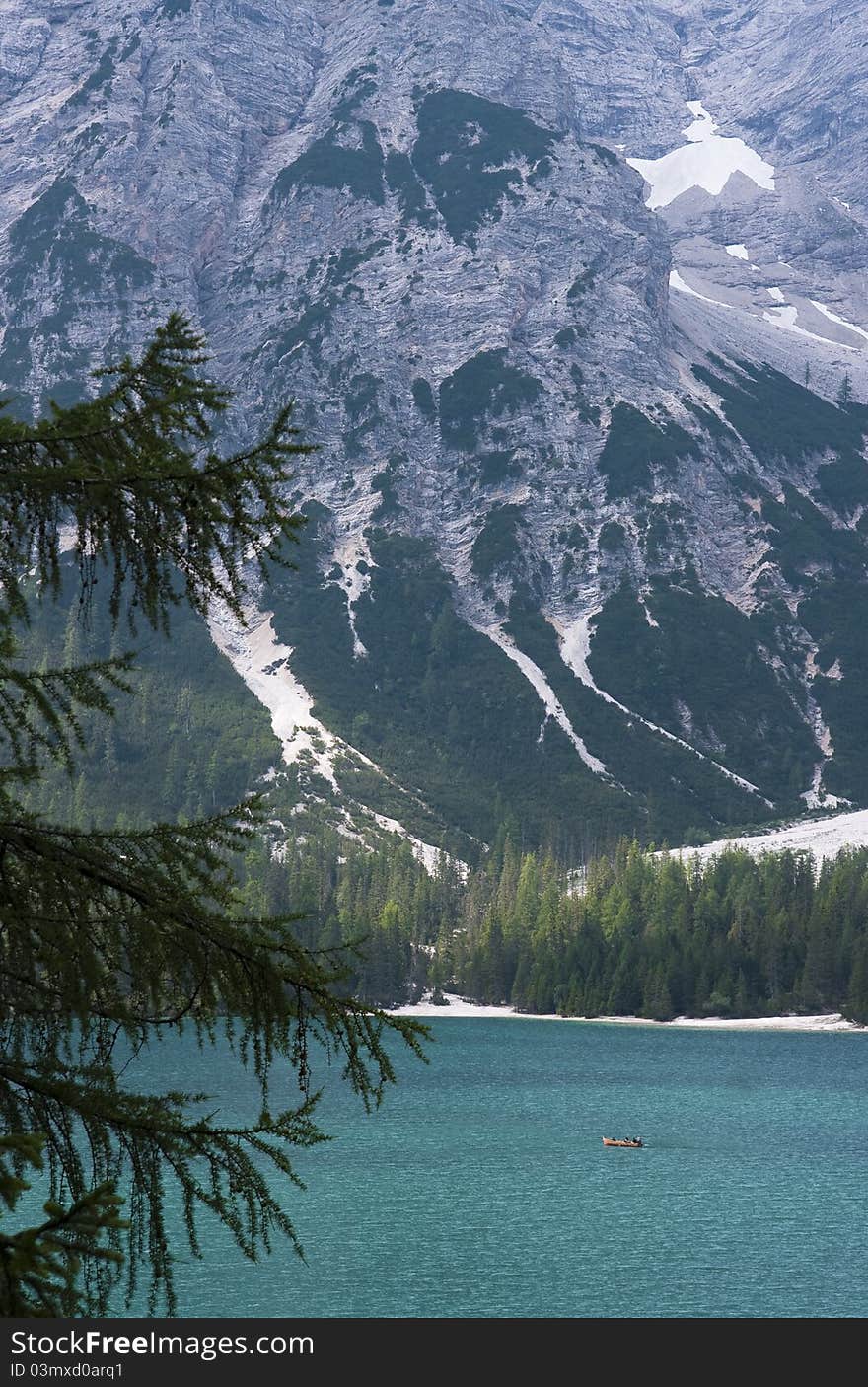 Pragser Wildsee. The mountain lake in Southern Tirol