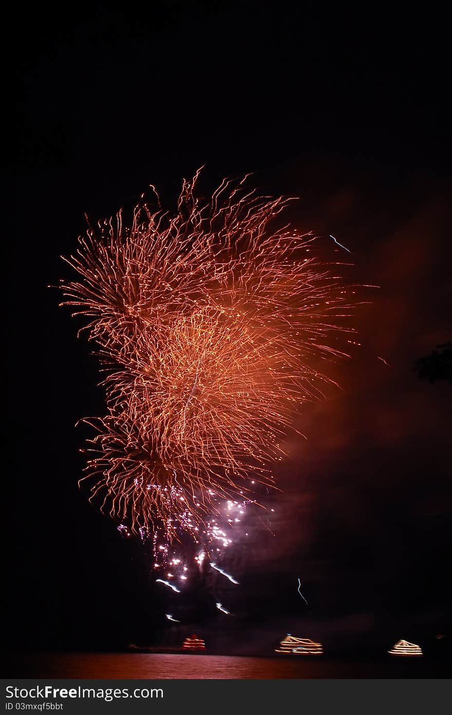 A beautiful fireworks under the lake. A beautiful fireworks under the lake