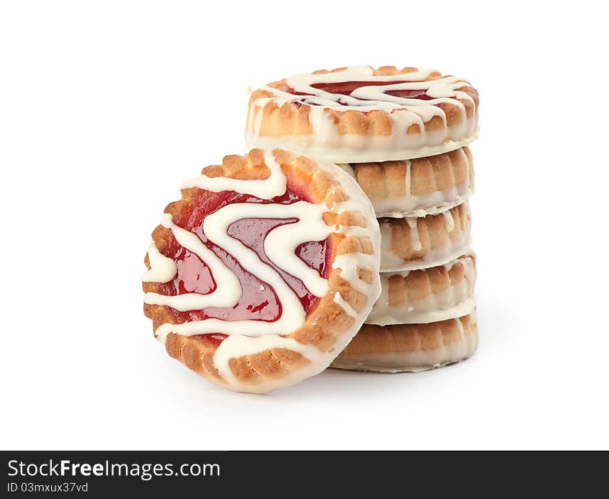 Cookies with strawberry jam isolated on white