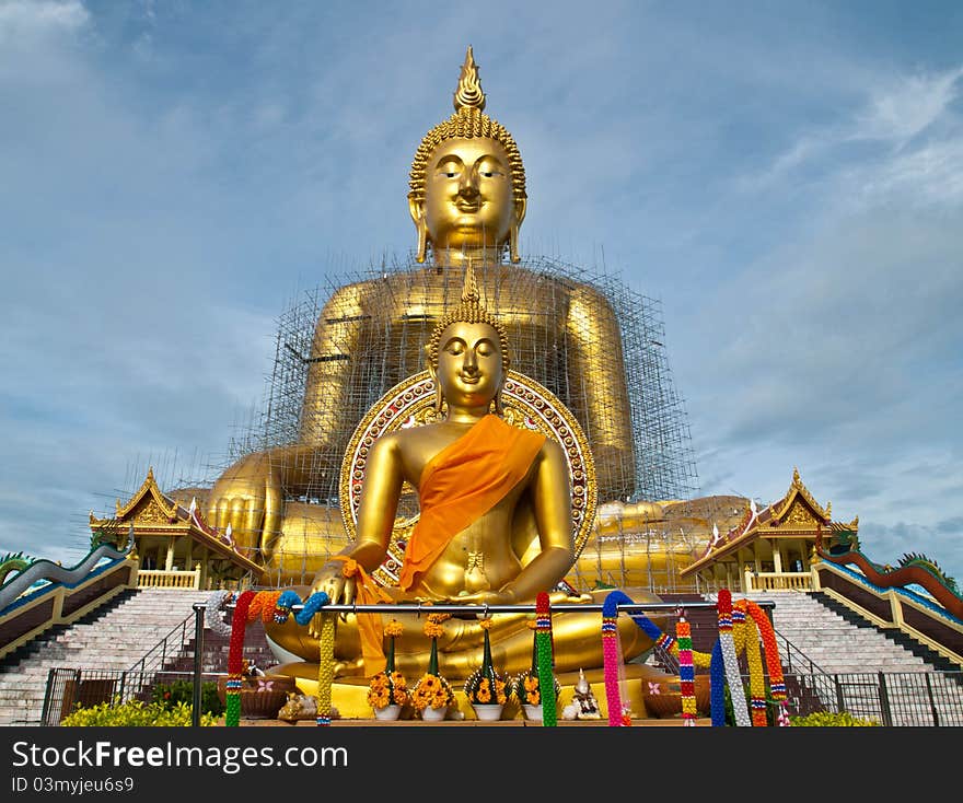 Restoration of the buddha in the thai temple. Restoration of the buddha in the thai temple