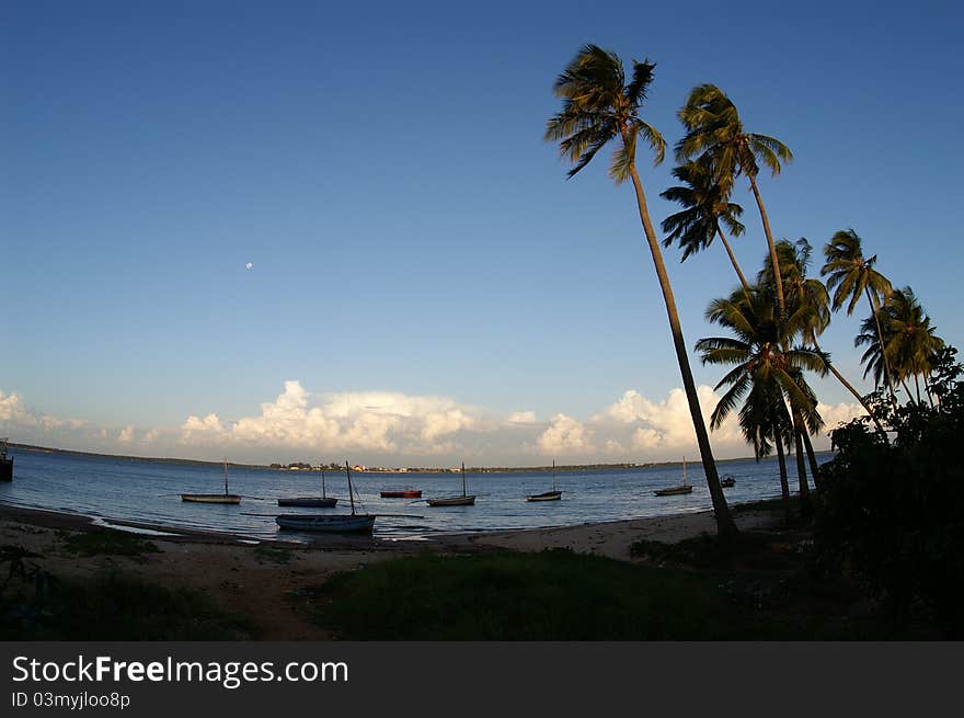 Mozambique waters during sunset on a warm summers evening. Mozambique waters during sunset on a warm summers evening