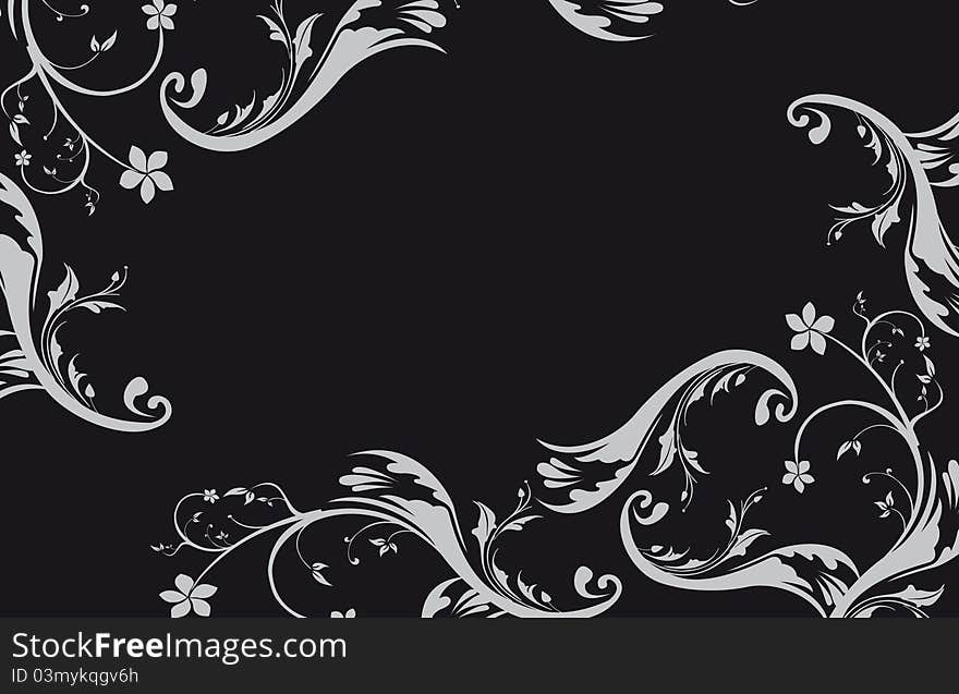 Gray ornaments with flowers over black background. vector