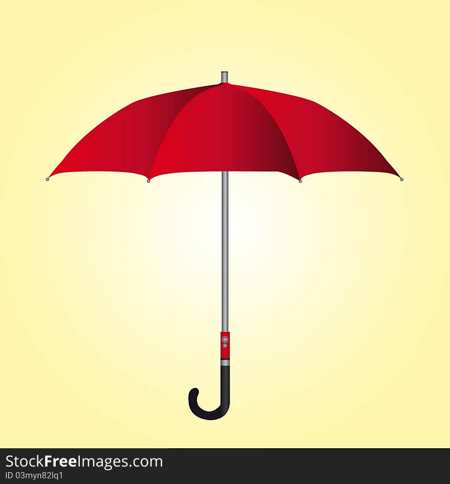 Red umbrella over yellow and white background.