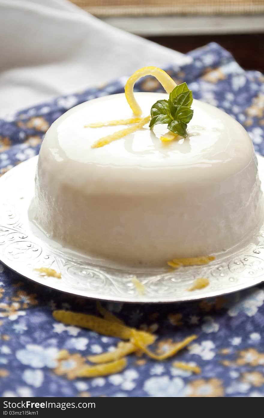 Italian panna cotta dessert with lemon fragrance