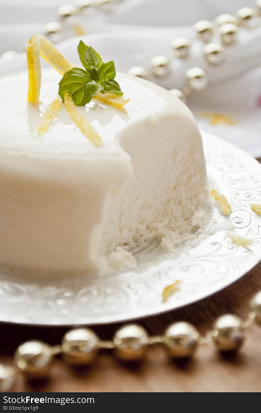 Italian panna cotta dessert with lemon fragrance