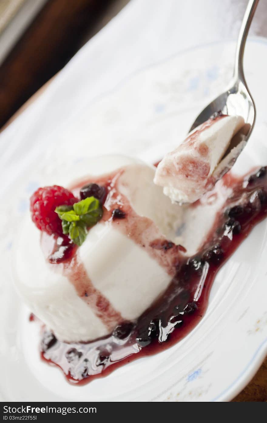 Italian panna cotta dessert with fresh berries