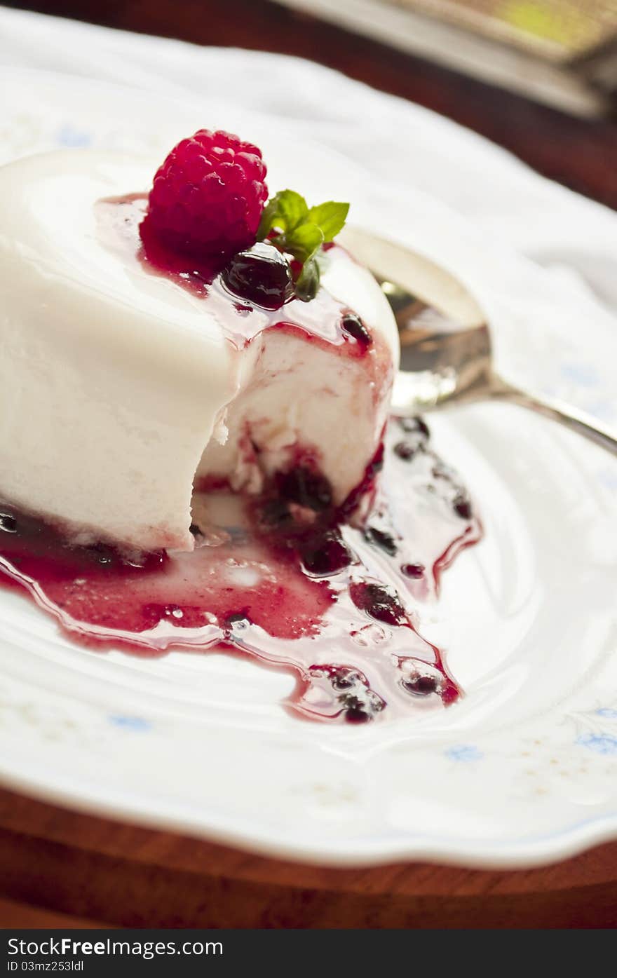 Italian panna cotta dessert with fresh berries