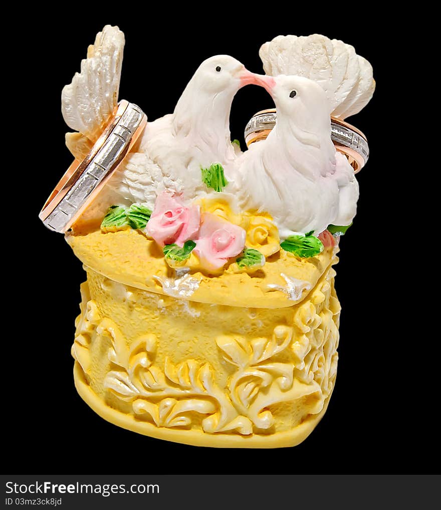 Wedding Ring Box With Two Kissing Pigeons