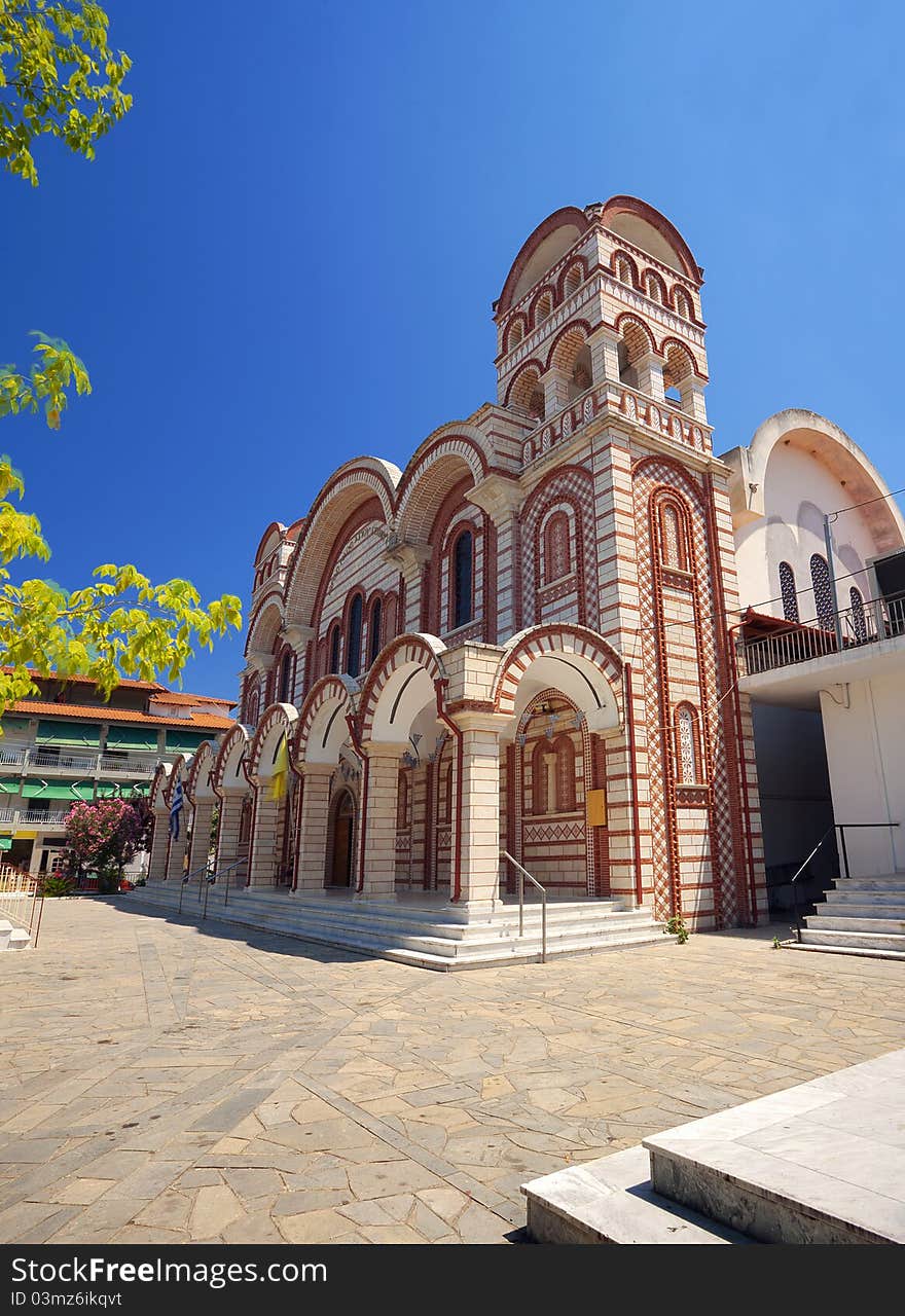 Orthodox church in Asprovalta, Greece, summer season.