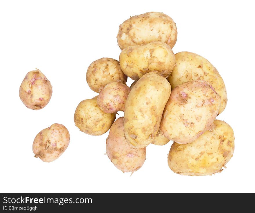 Bunch of potatoes on white background