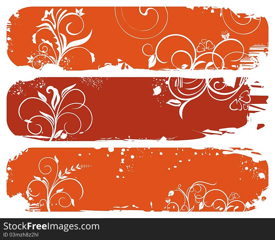 Illustration set of horizontal floral autumn banners - vector