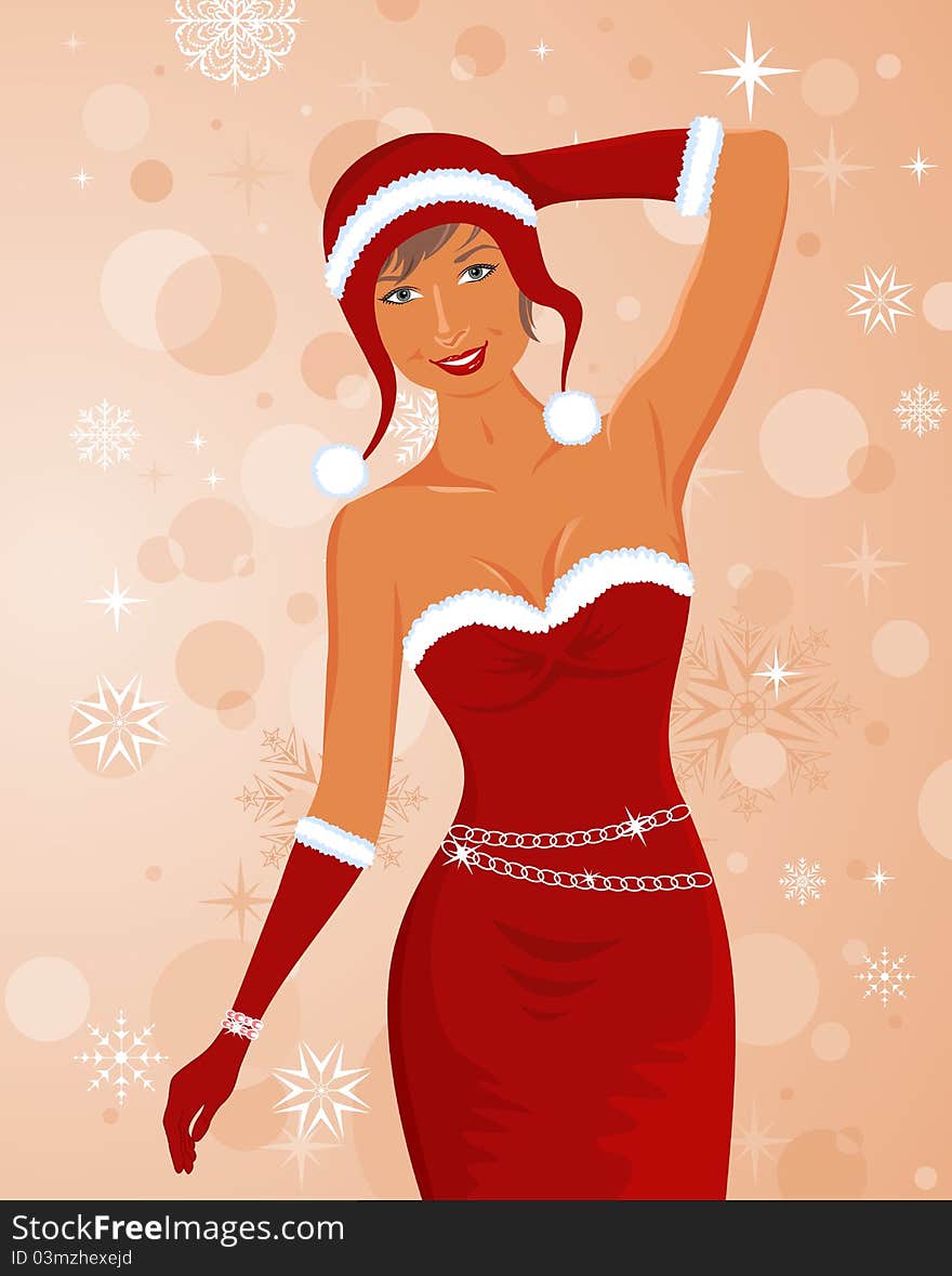 Illustration christmas girl in santa suit - vector. Illustration christmas girl in santa suit - vector