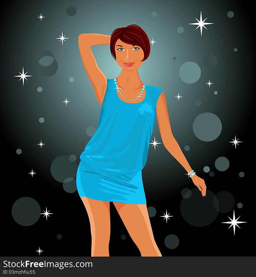 Illustration cute dancing girl in dress - vector