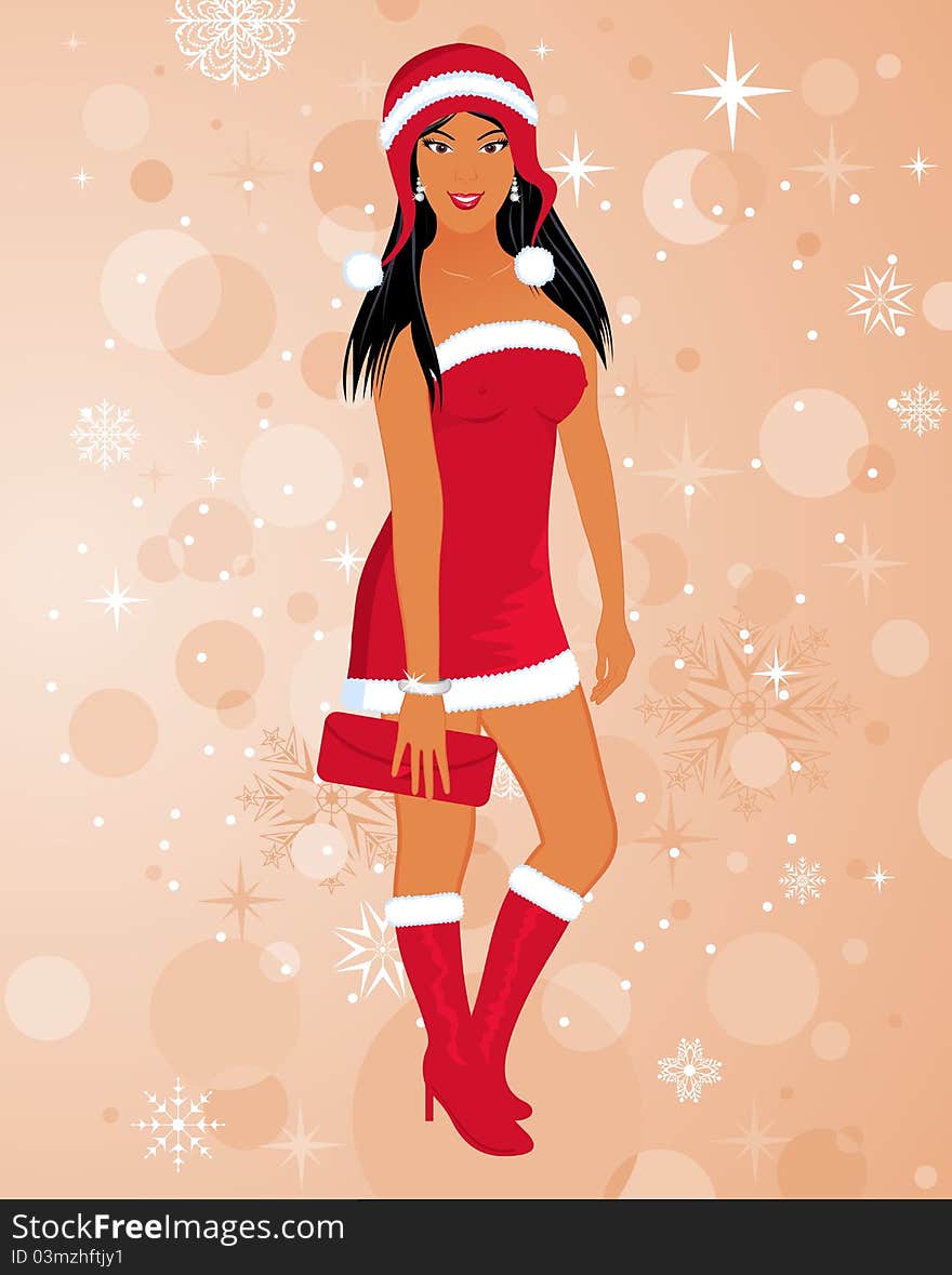 Illustration fashion christmas girl in santa suit - vector