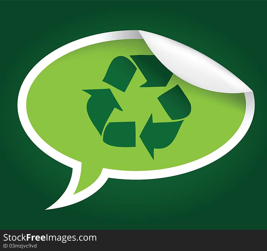 Illustration of a recycle sign on a sticky dialog bubble