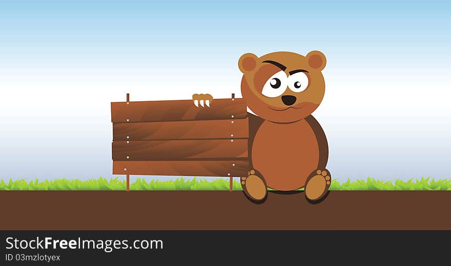 Illustration of a bear holding a signboard