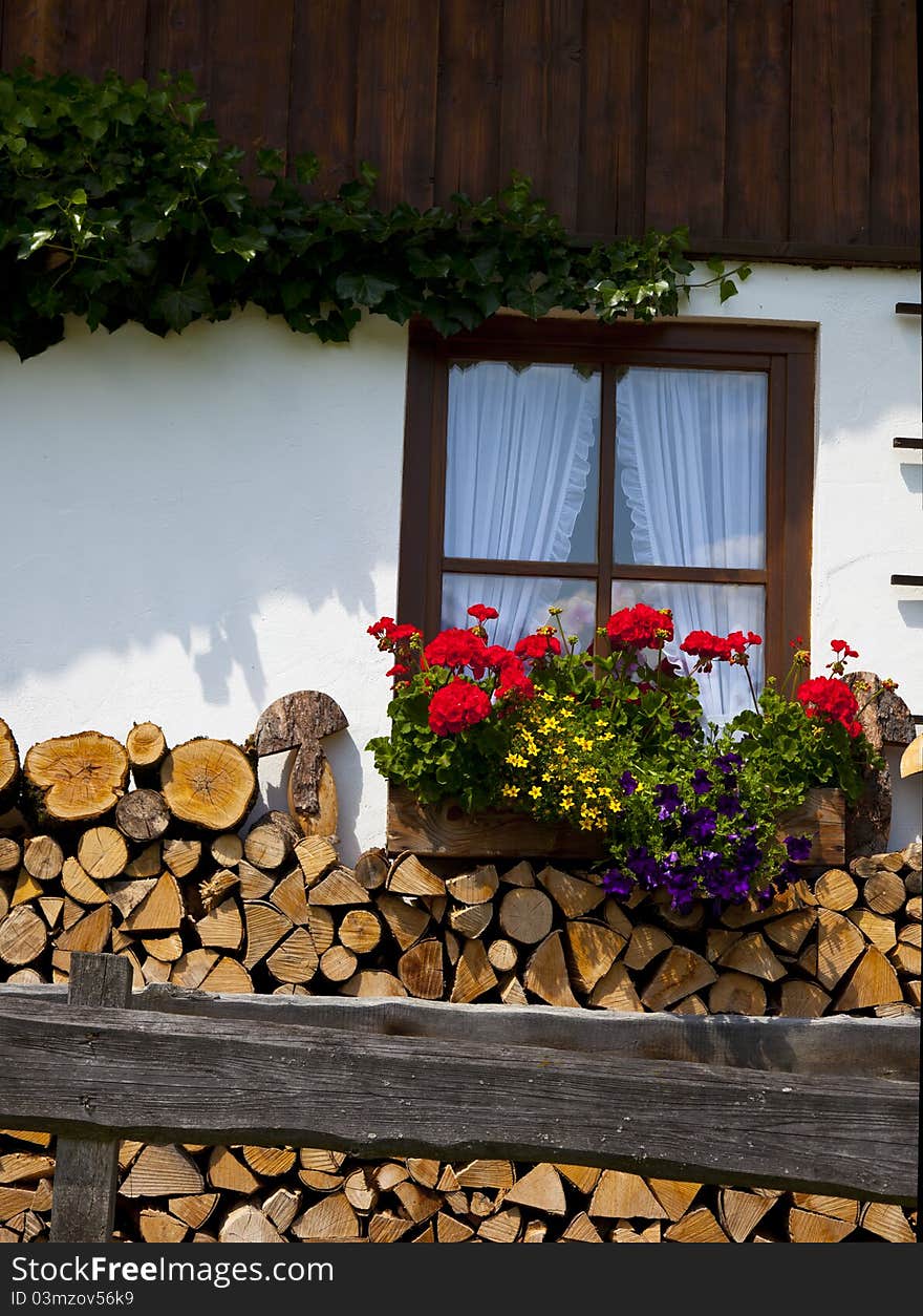 Window of a house in the mountains