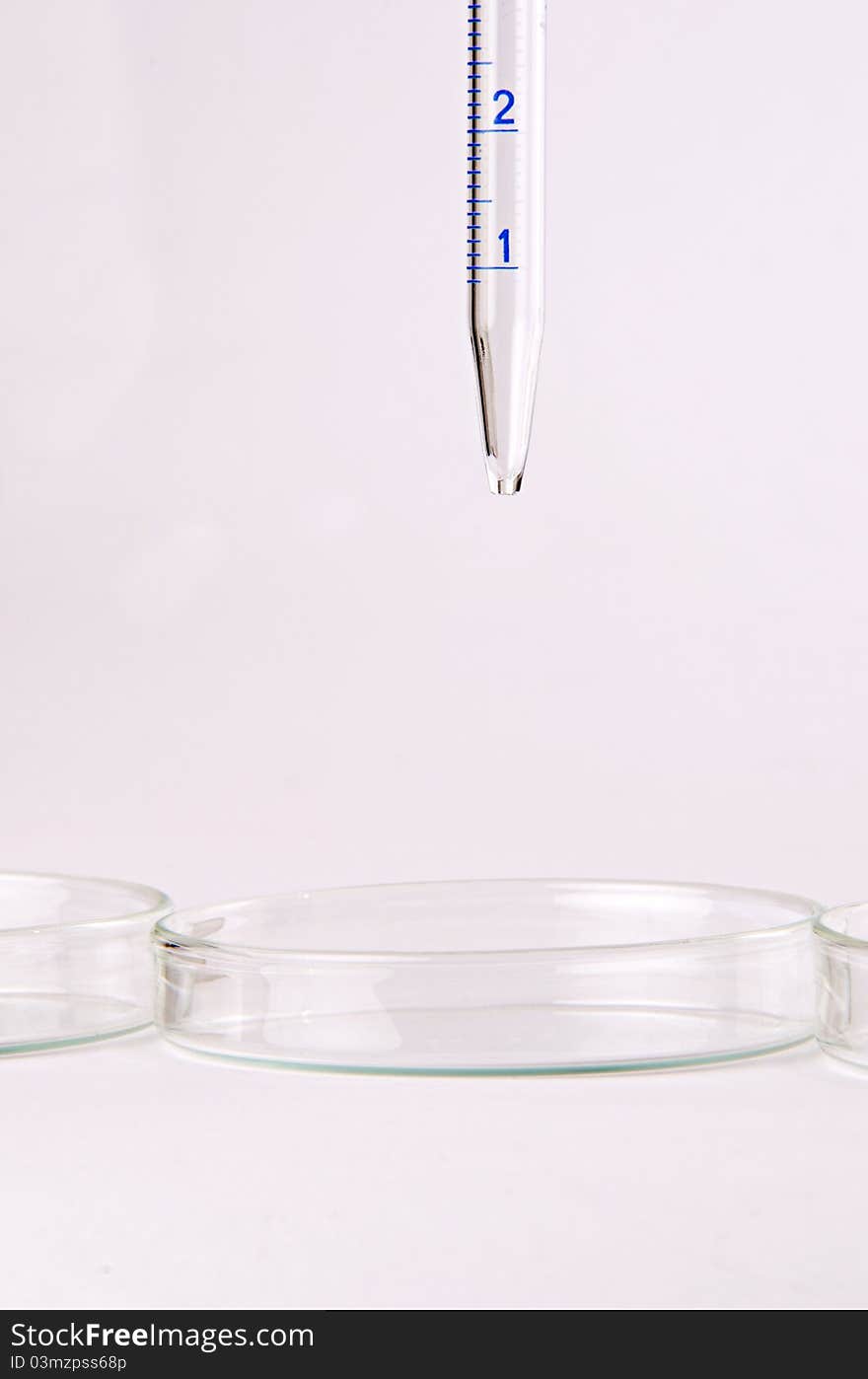 Empty clear laboratory glassware on light background