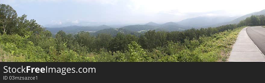 This is a panorama on the Foothills Parkway between Gatlinburg, TN and Interstate 40 East. This is a panorama on the Foothills Parkway between Gatlinburg, TN and Interstate 40 East.