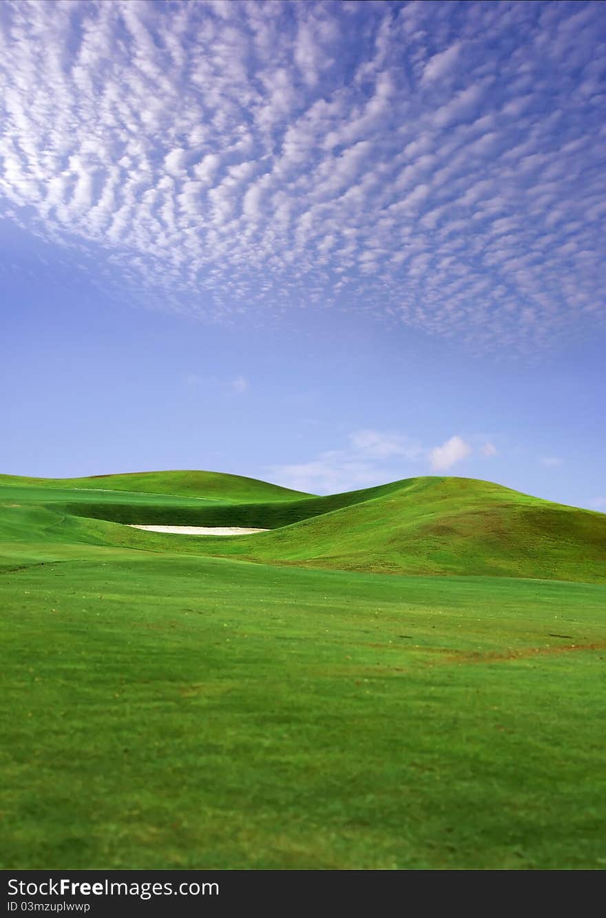 The nice grassland and blue sky landscape