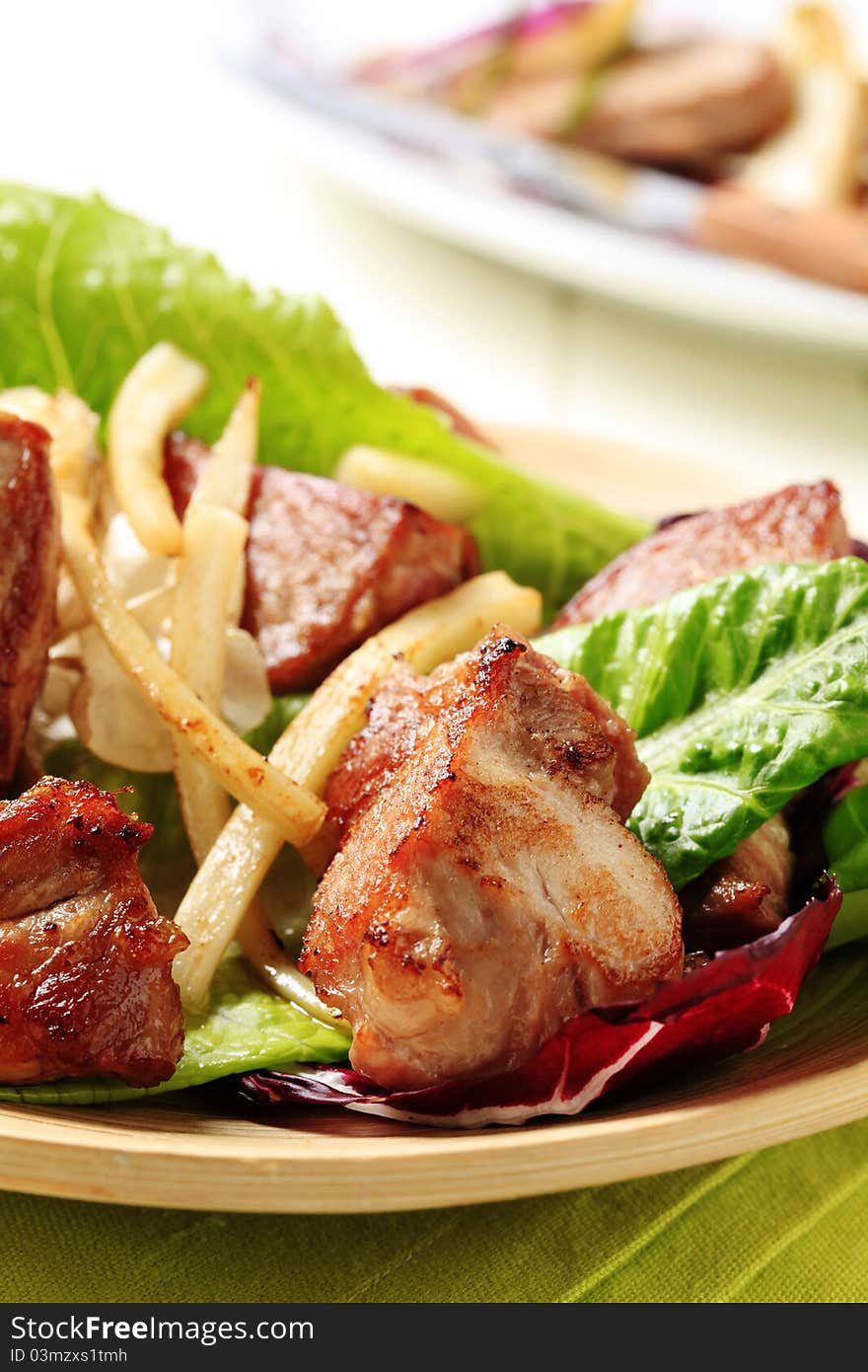 Pan roasted pork and lettuce