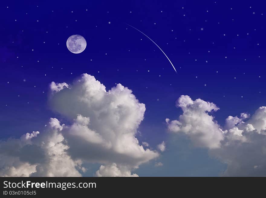 Moon with stars and clouds on grunge texture. Moon with stars and clouds on grunge texture