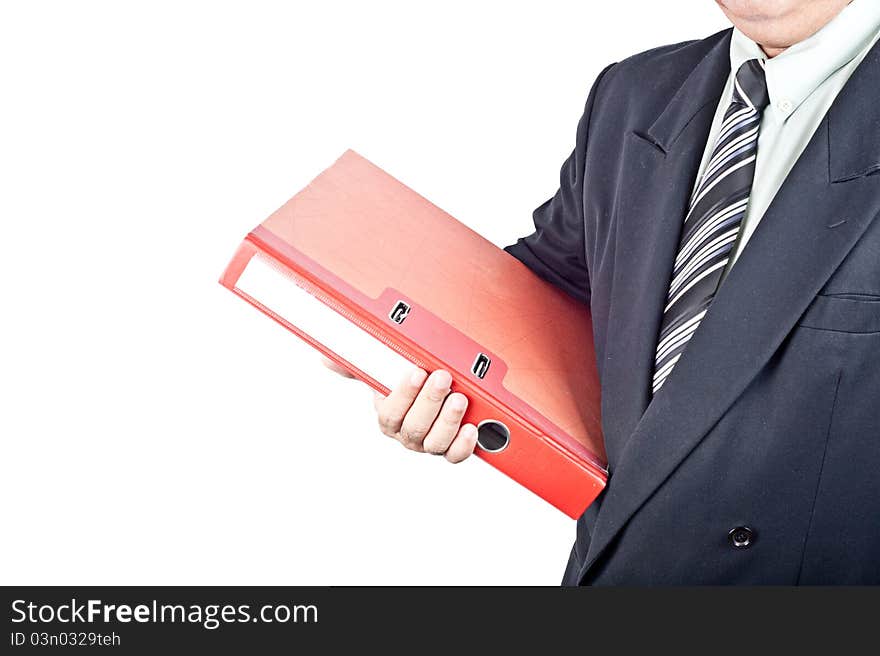 Businessman writing on white board