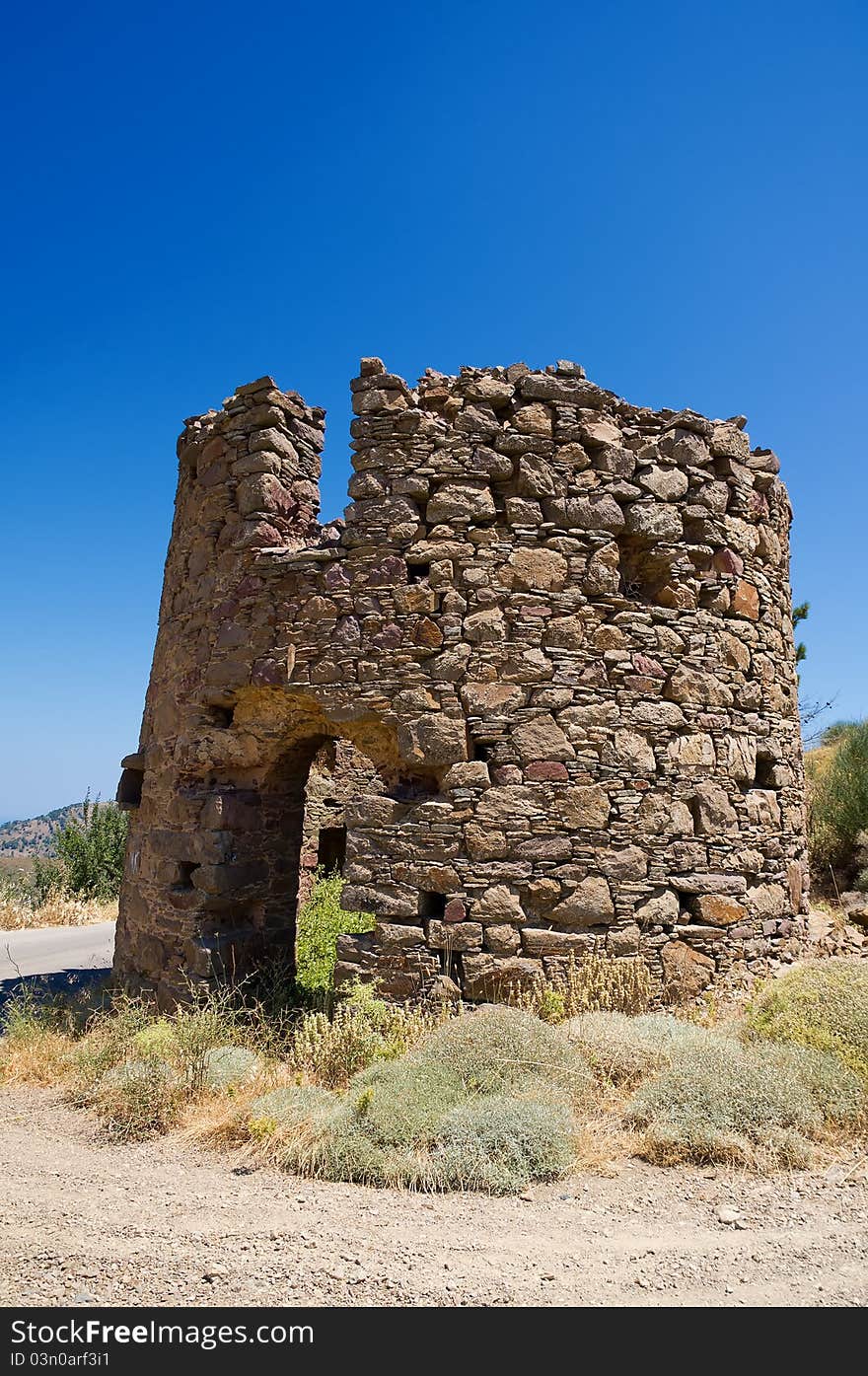 Old stone windmill on chios island