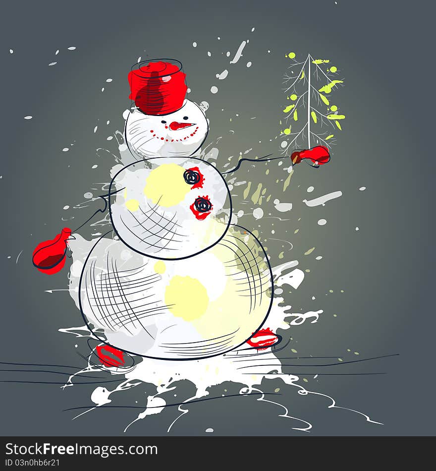 Christmas Card With Snowman