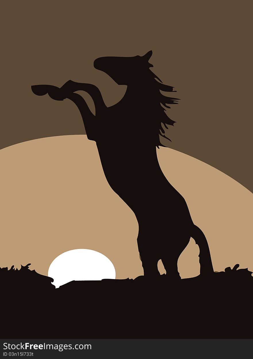 Illustration of horse at sunset.