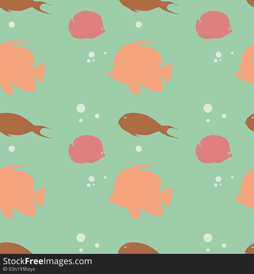 Funny pattern with colourful fish on a brown background. Funny pattern with colourful fish on a brown background.