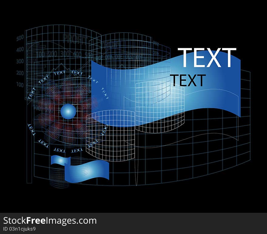 Business chart with flag on black background