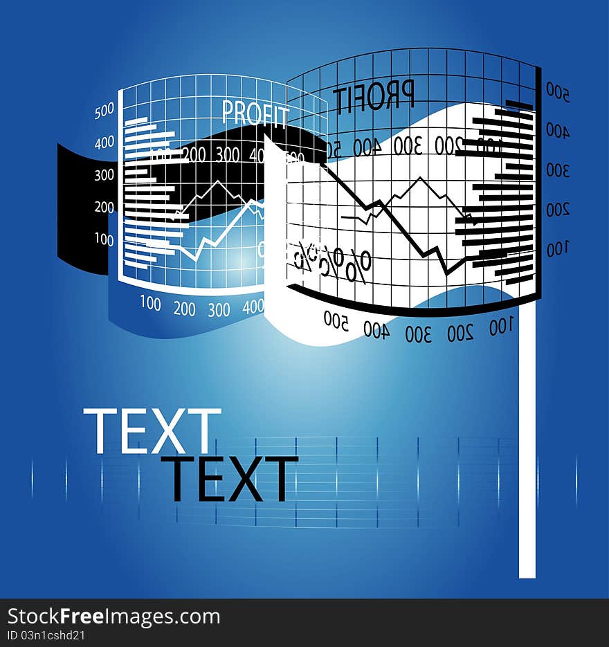 Business chart with flag on blue background