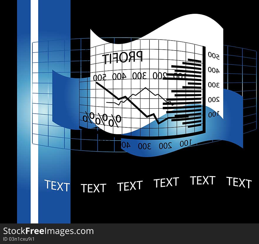 Business chart with flag on black background