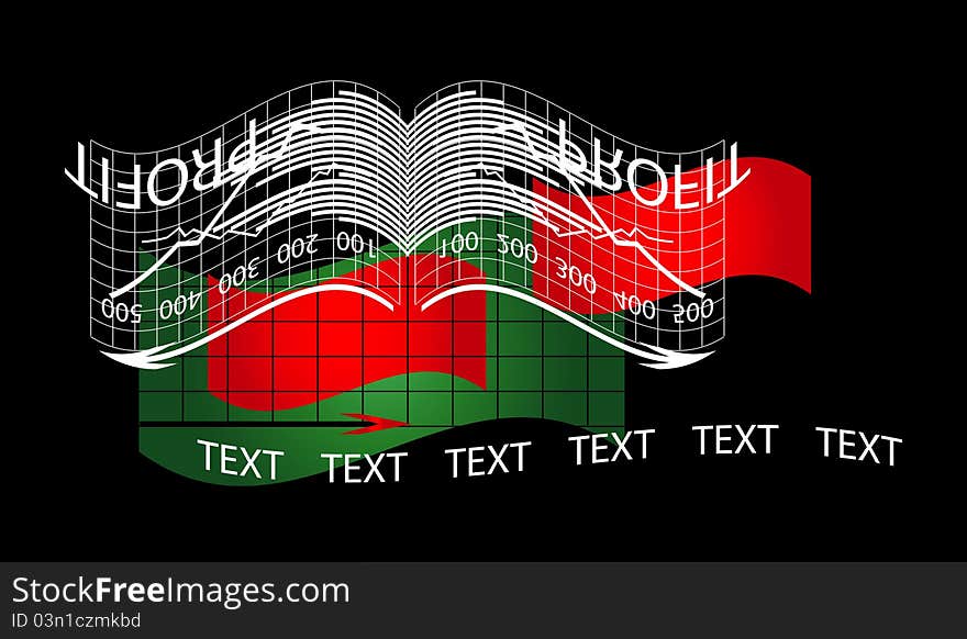 Business chart with flag on black background