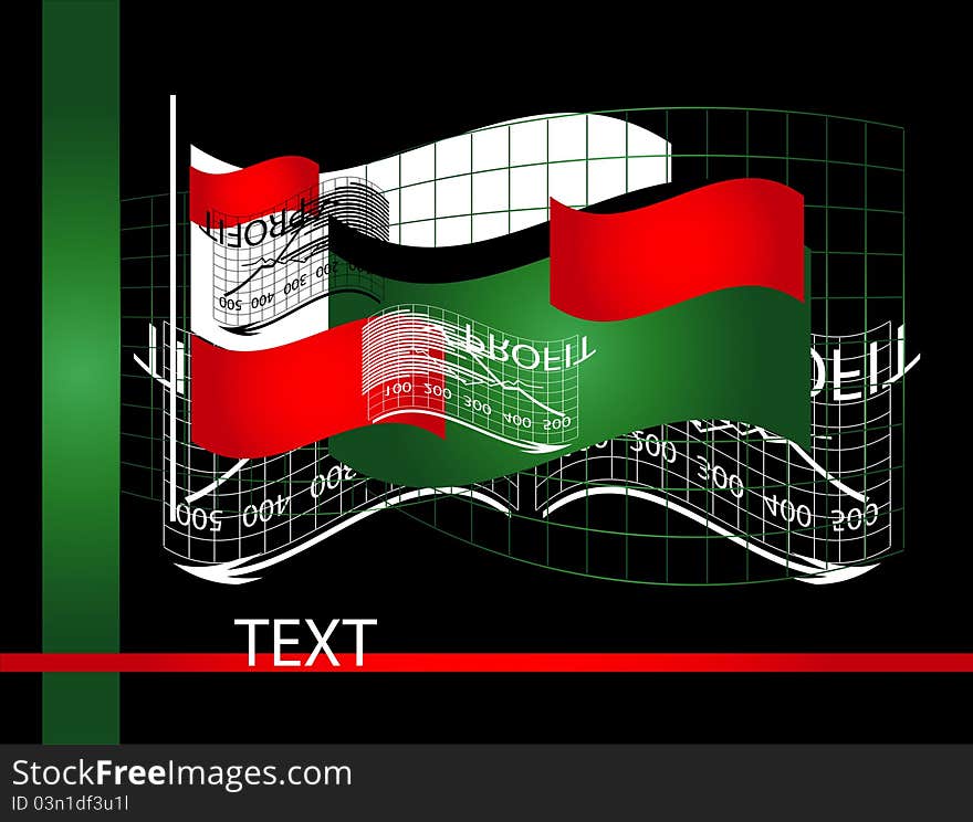 Business chart with flag on black background