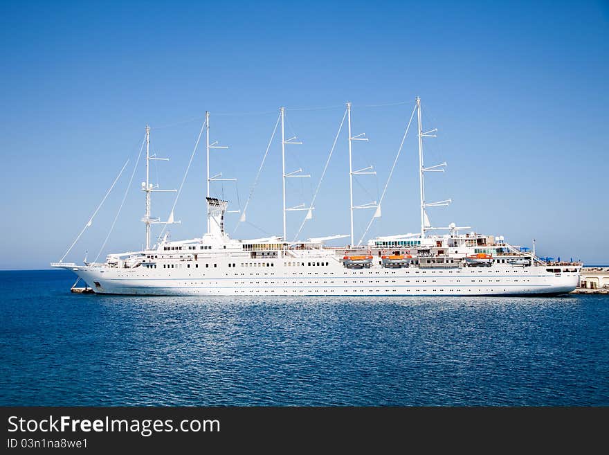 The passenger ship in port.