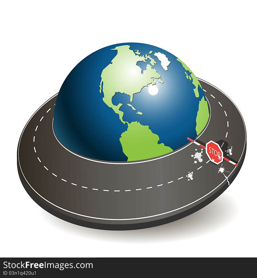 Abstract illustration, ring of the roads around globe. Abstract illustration, ring of the roads around globe