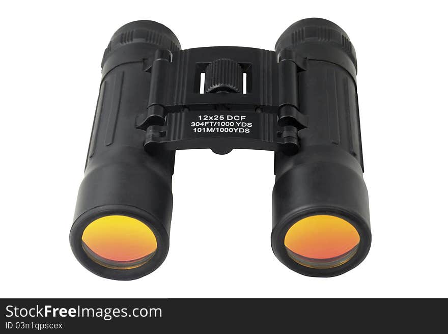 Binoculars with yellow lens isolated on white. Binoculars with yellow lens isolated on white