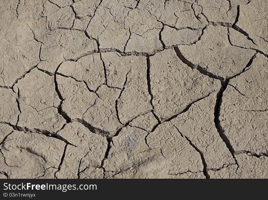 Dry, cracked earth of a lake bed during a drought