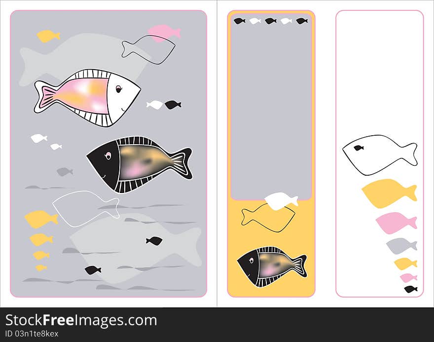 Graphic set with colorful fish