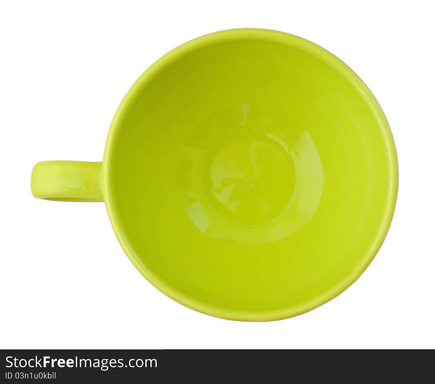 Green ceramic cup with a handle. top view