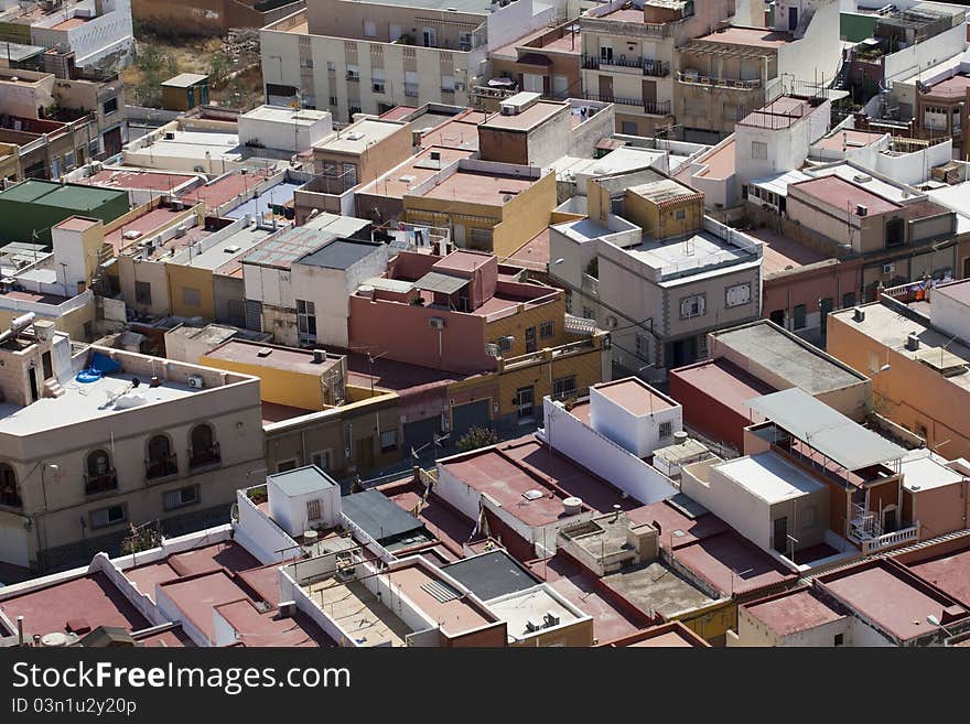 View over rooftops at Almeria, Spain. View over rooftops at Almeria, Spain