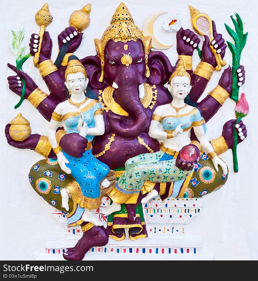 Purple eight hands ganesha with angels