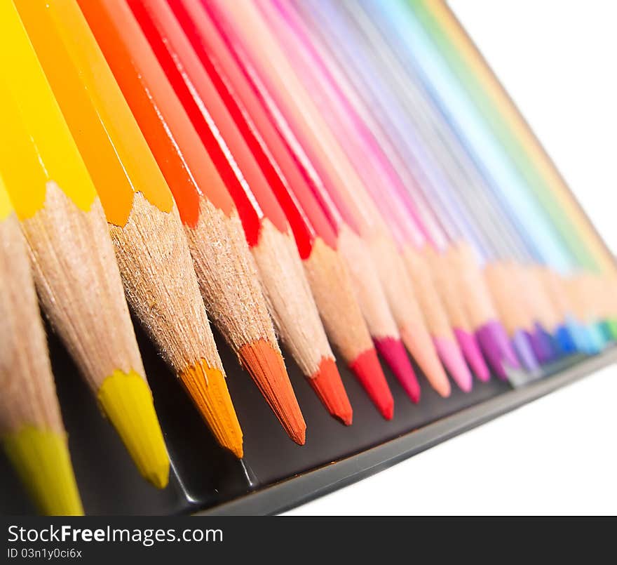 Colorful pencils in the box