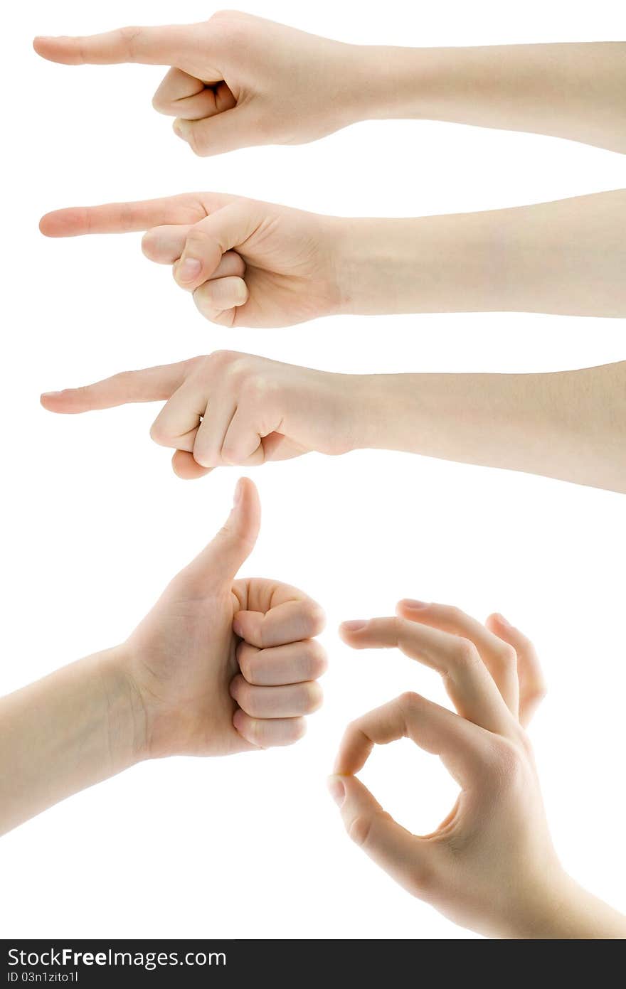 Hand gestures set isolated on white. Hand gestures set isolated on white