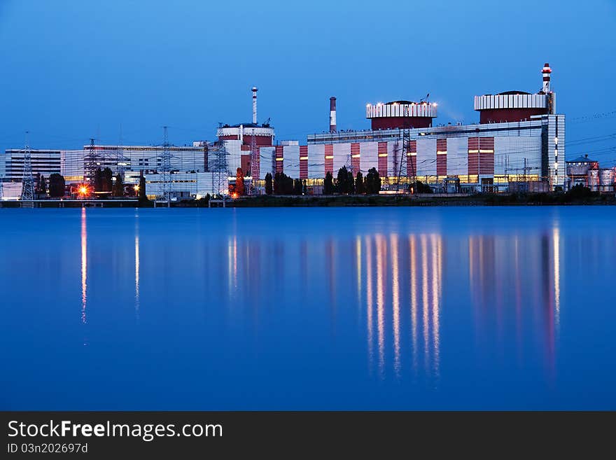 Nuclear Power Plant At Night In South Ukraine