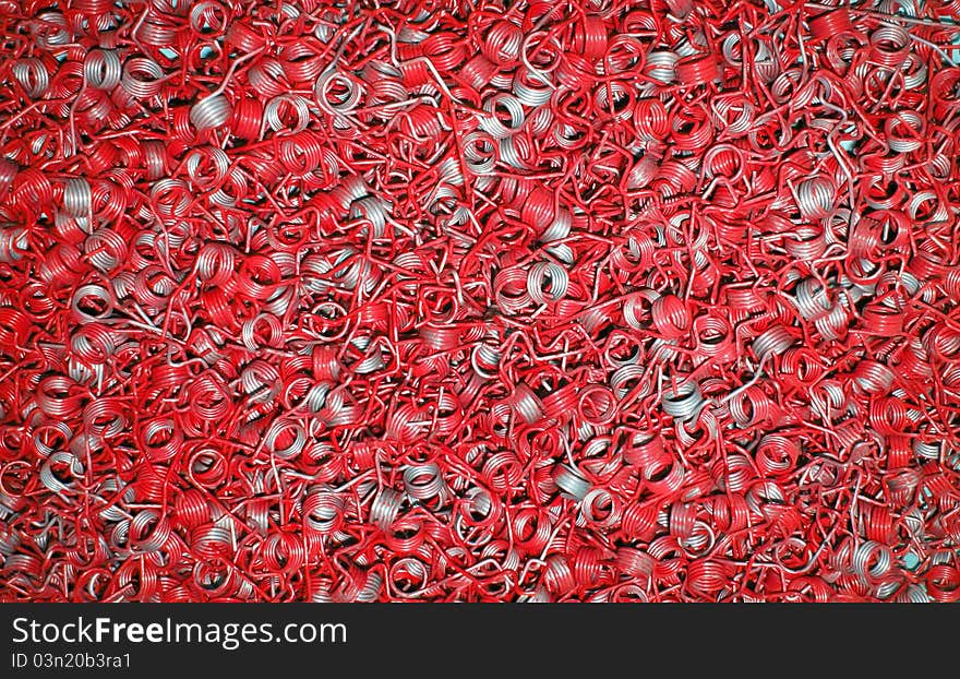 Set of red springs in bulk ready for assembly. Set of red springs in bulk ready for assembly