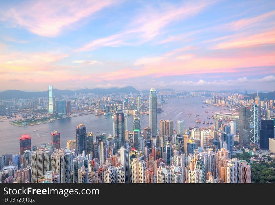 Hong Kong at sunset time